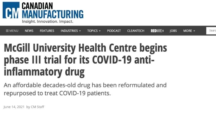 McGill University Health Centre begins phase III trial for its COVID-19 anti-inflammatory drug